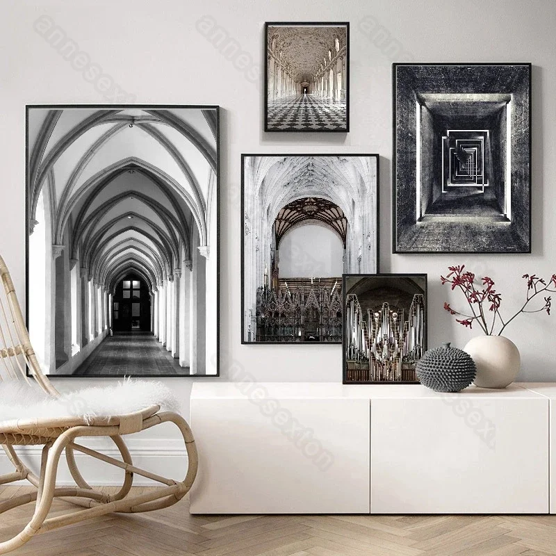 

European Style Canvas Painting Poster and Print Abstract Art Space Palace Buildings for Living Rooms Bedroom Wall Decoration