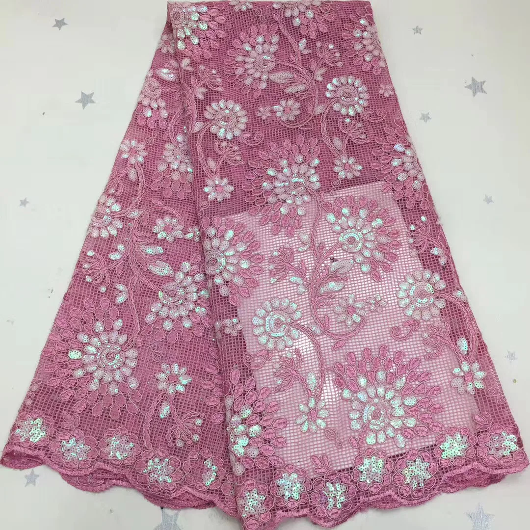 

African Lace Fabric 2021 High Quality Lace Sequin Embroidered Tulle Mesh Fabric Latest Nigeria Lace Fabric D4172