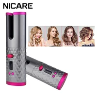 nicare cordless automatic rotating hair curler usb rechargeable curling iron led display temperature adjustable styling tools