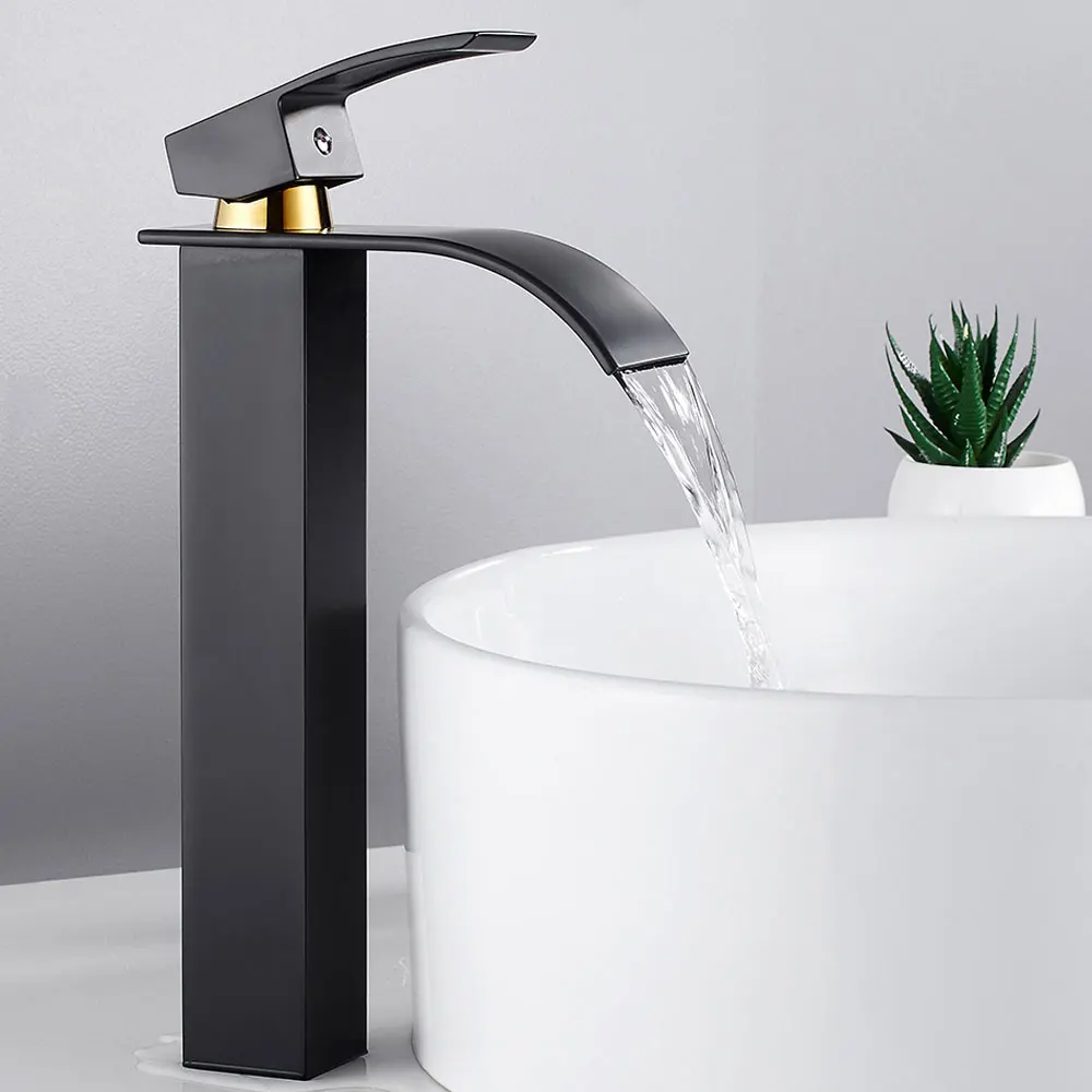 

Bathroom Basin Faucet Deck Mount Waterfall Bathroom Faucet Vanity Vessel Sinks Mixer Tap Single Handle Cold And Hot Water Tap