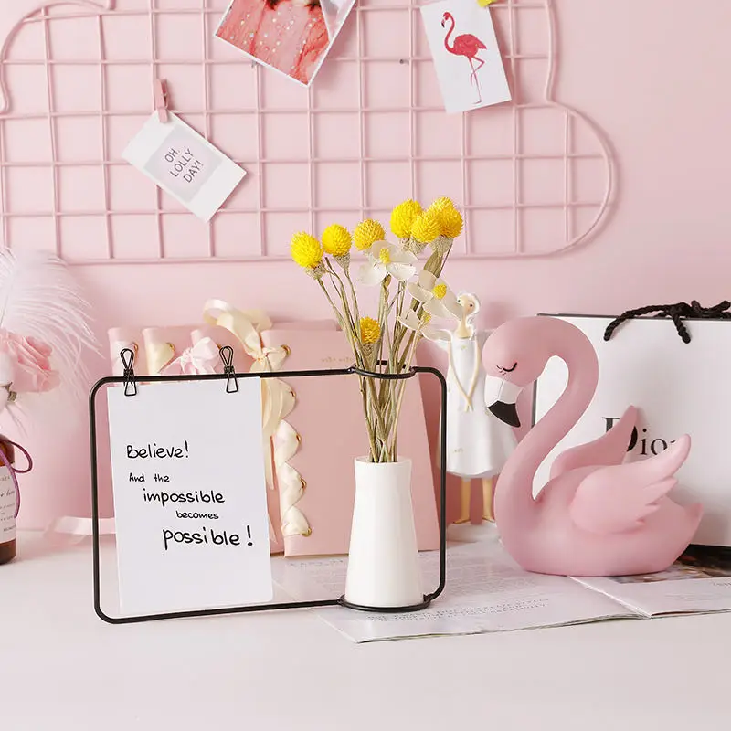 Скандинавский стиль украшение комнаты металлический фото дисплей с вазой