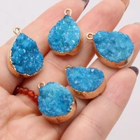 wholesale natural stone druzy pendants water drop quartzs charms for jewelry making women necklace earring party gifts