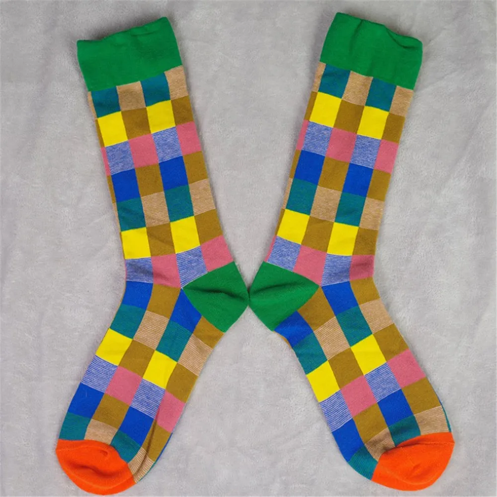 

201920 Hot Sale Casual Men Socks New Socks fashion design Plaid Colorful happy Business Party Dress Cotton Socks Man