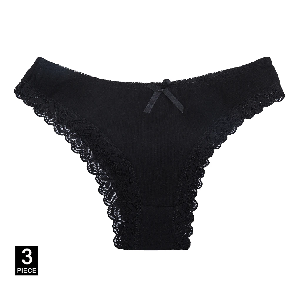 Black-3 pcs Женские трусики, сексуальные кружевные трусы из хлопка для девочек, нижнее белье, женское нижнее белье, чашечки расположены рядом белье M-XL 3 шт./упак. дропшиппинг - Цвет: Black-3 pcs