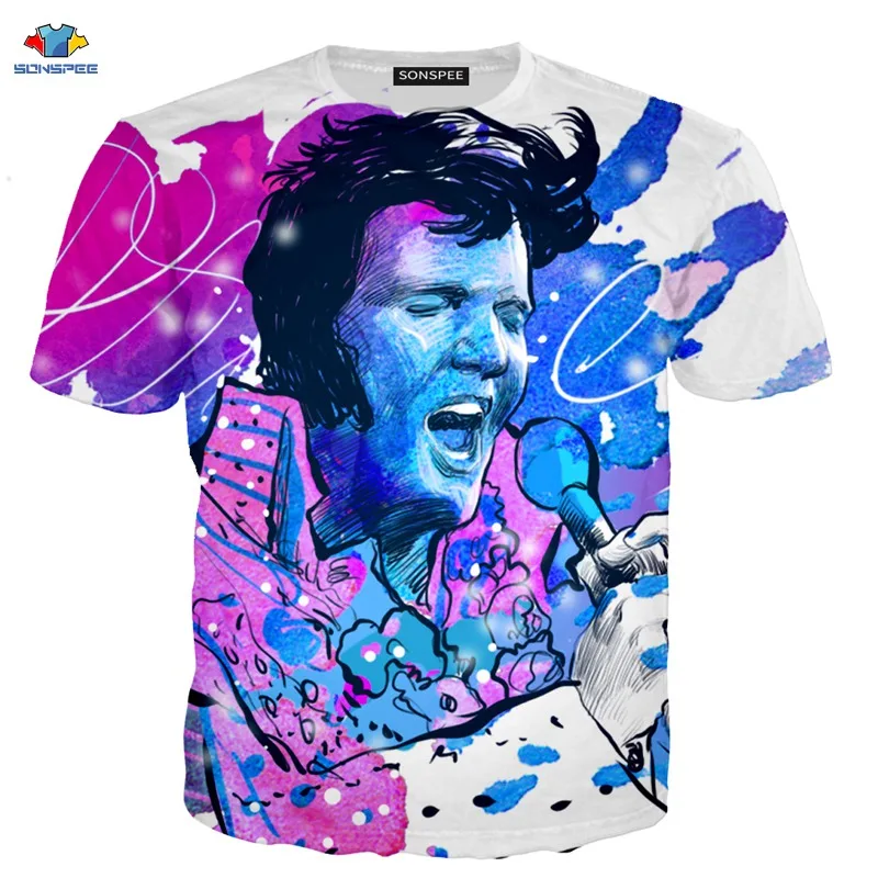 SONSPEE/популярная мужская футболка ELVIS Presley с 3D принтом King Of Rock модная крутая уличная