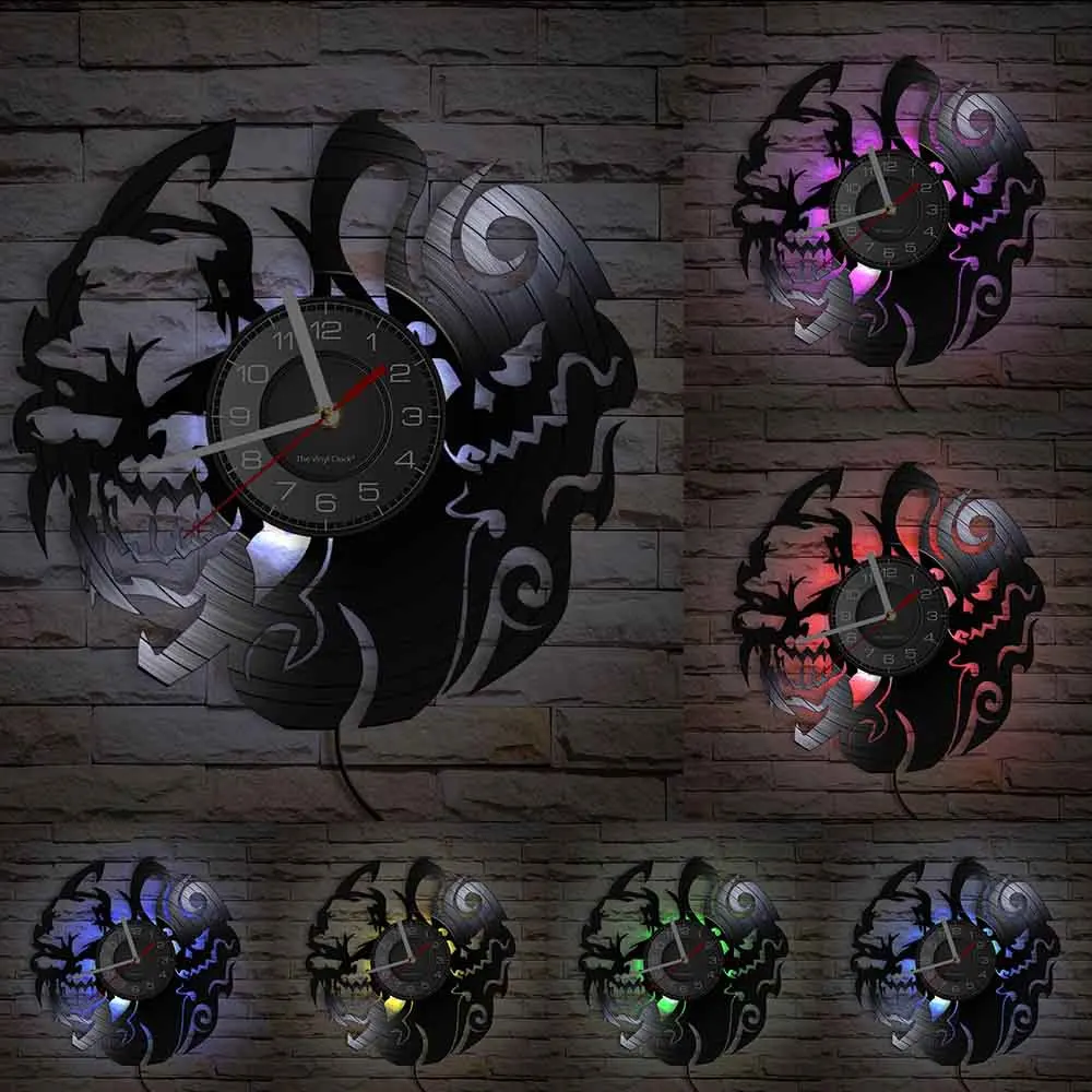 Настенные часы с черепом и головой резные аналоговые свисающие виниловой