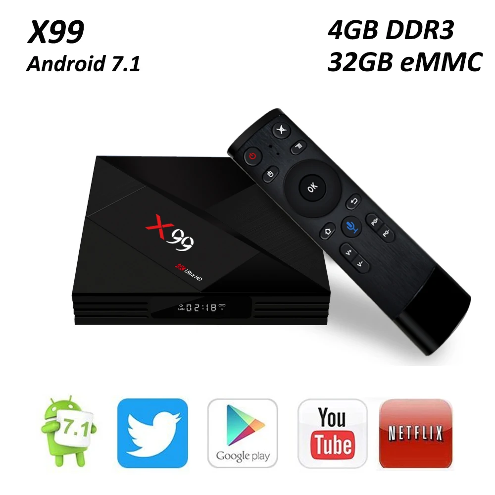 X99 RK3399 4 ГБ 32 Смарт Android 7 1 ТВ приставка 2 4G/5G Wifi H.265 4K Bluetooth USB 3 Gen1 type C/A медиаплеер PK H96