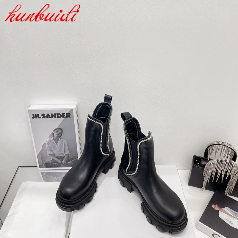 

Winter Temperament New Women Leather Knight Boots Crystal Decoration Platform Shoes Motorcycle Boots Overshoes