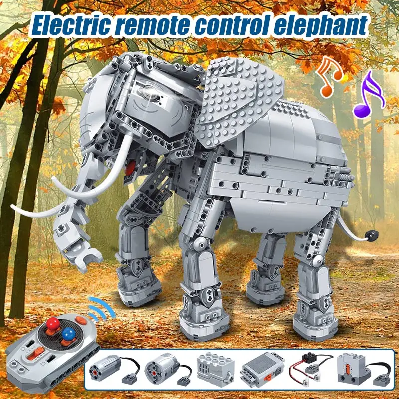 1542pcs Remote Control Machinery Building Blocks Technical RC Electric Elephant Animal Bricks Toys for Children | Игрушки и хобби