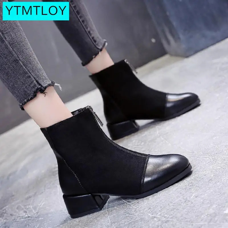 Black Brown Western Ankle Boots Women PU Leather High Heel Booties Heels Short Motorcycle Shoes Ankle Boots For Women