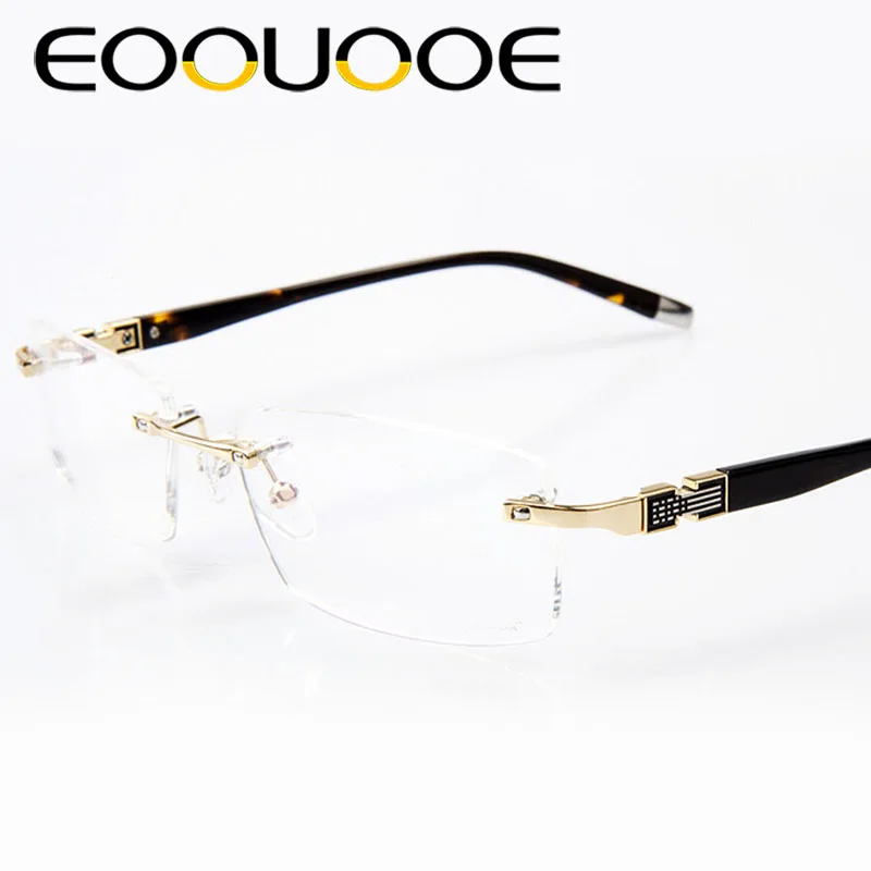 Мужские очки без оправы EOOUOOE золотистые/Серебристые оптические в металлической