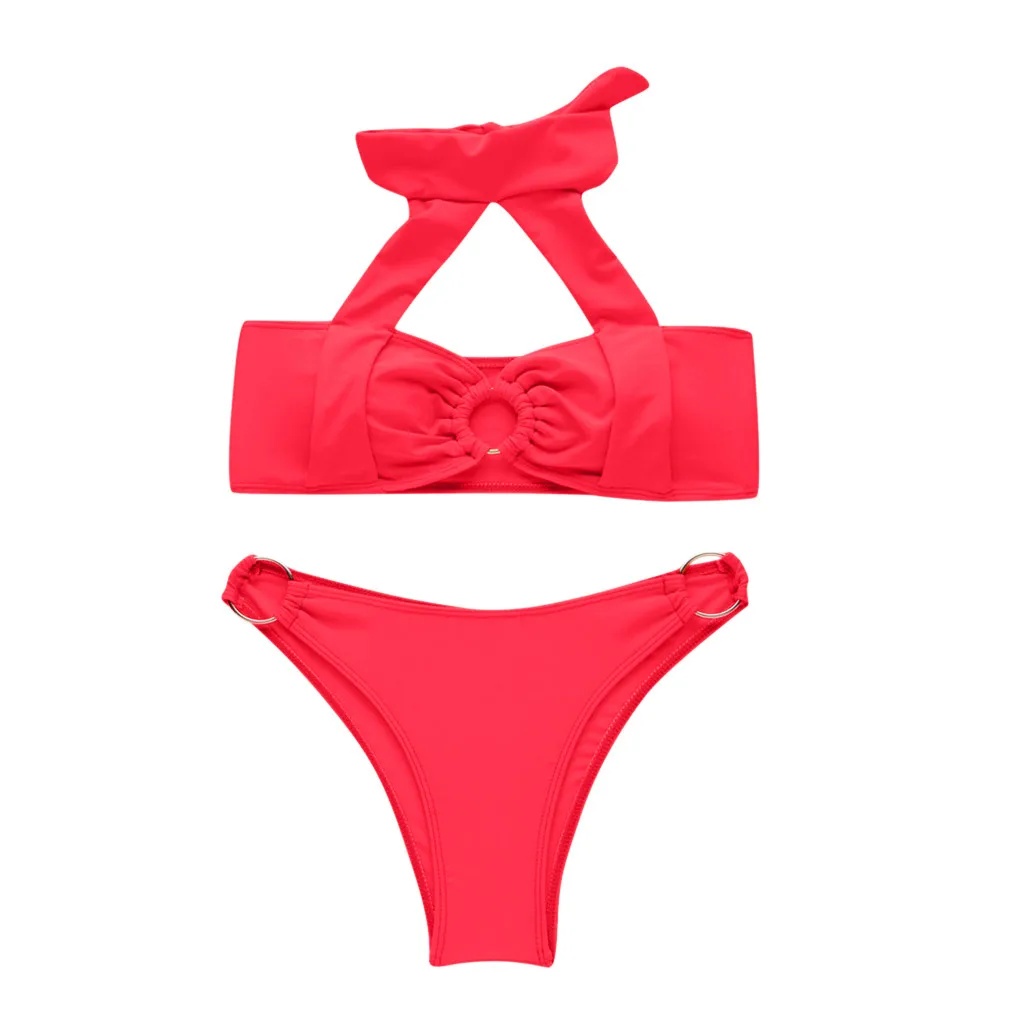 Женский Одноцветный Купальник бикини с эффектом пуш-ап из двух частей купальный