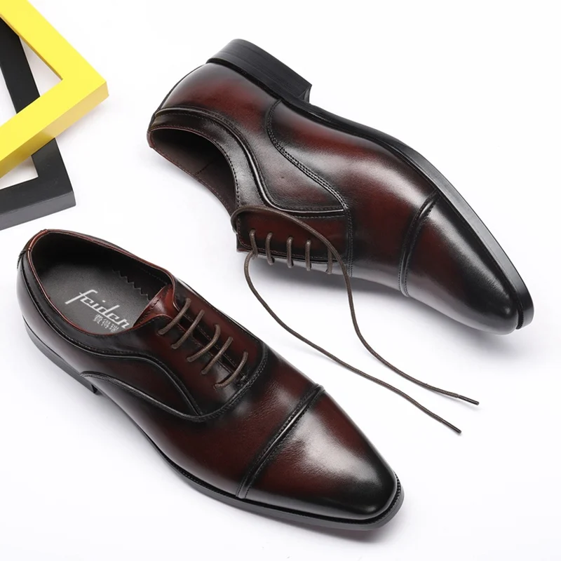 Italian Design Man Handmade Party Wedding Shoes Natural Genuine Leather Men's Pointed Toe Laces Cap Retro Brogue Flats DX155 | Обувь