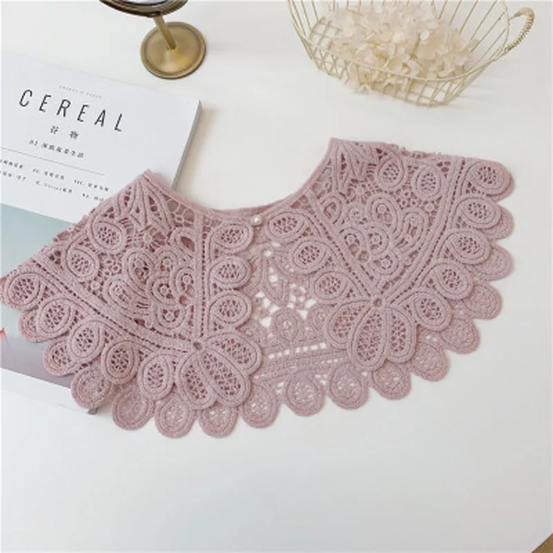 

Front Tie White Fake Collar Stand Beads Detachable Collar Fake Women Vintage Crystal Lace Ladies False Blouse Collar Half Shirt
