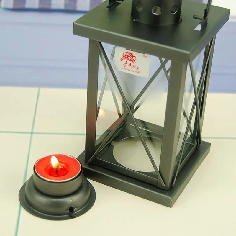 Черный подсвечник из железного стекла металлический декор ветрозащитная лампа