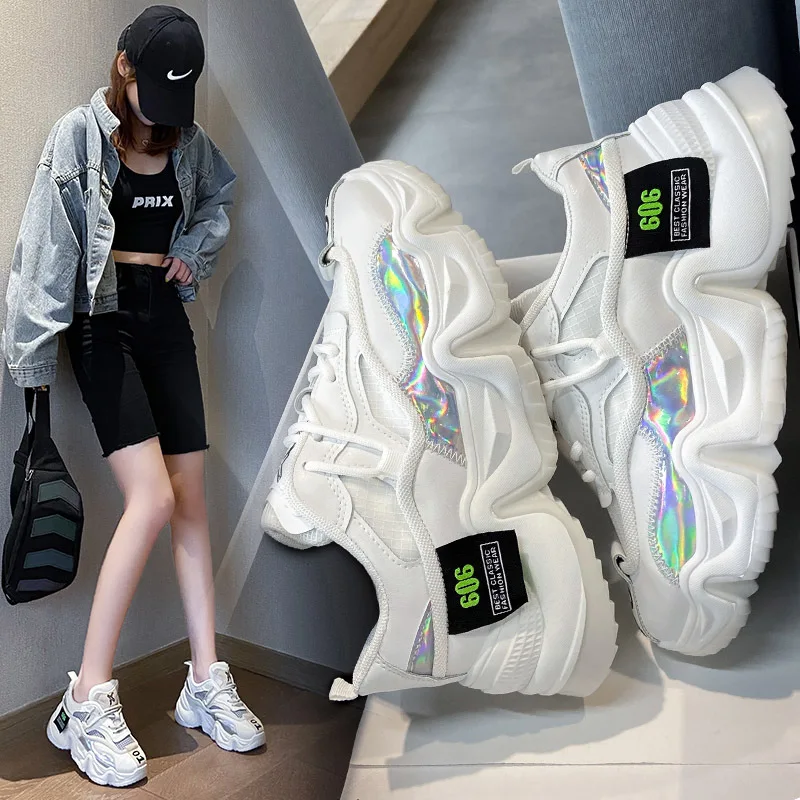 

Дышащие женские кроссовки на массивной подошве, Женская Вулканизированная обувь, сетчатые Нескользящие кроссовки для бега, Спортивная Жен...