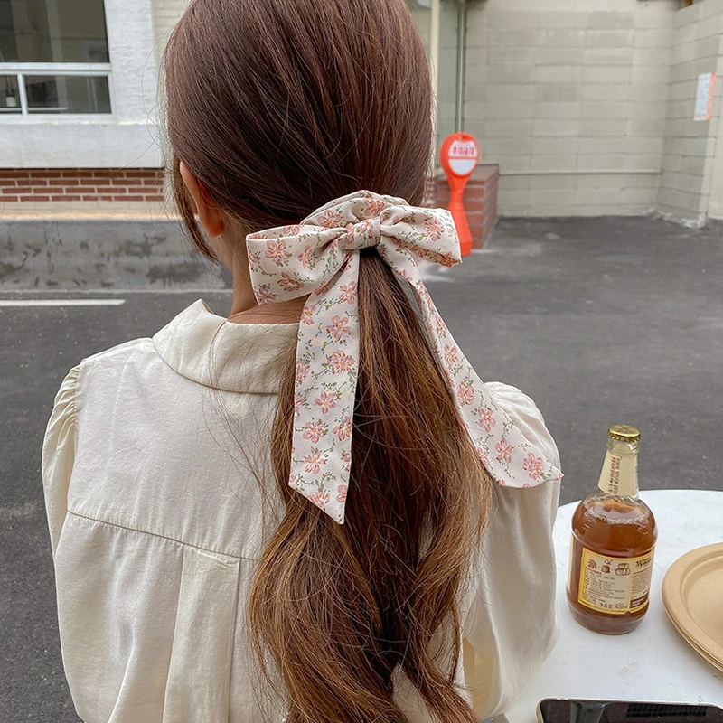 

Fashion Women Hair Scarf Sweet Floral Bow Ribbon Hair Scrunchie Elastic Hair Rubber Bands Ponytail Hair Tie Hair Accessories