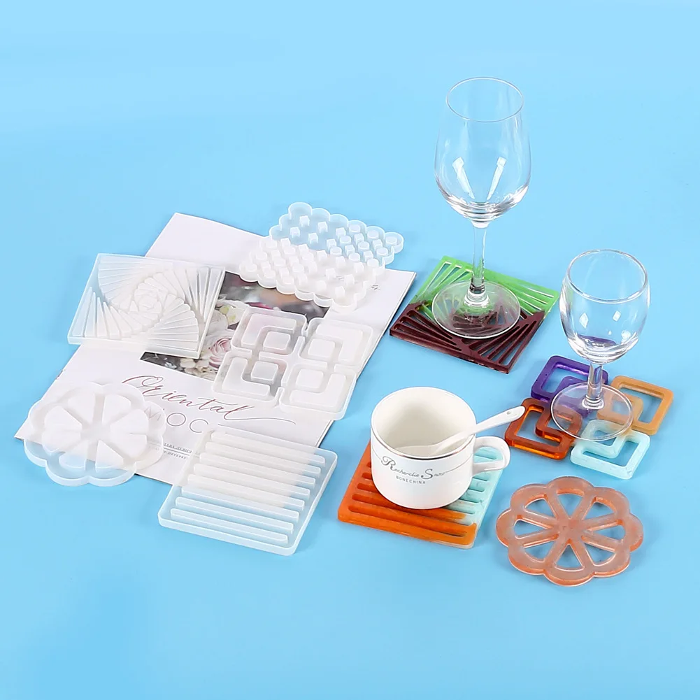 

1pcs Crystal Epoxy Coaster Mold Square Windmill Cup Gasket Silicone Mold Flower Water Coaster Diy Silicone Mold Epoxy Resin Mold