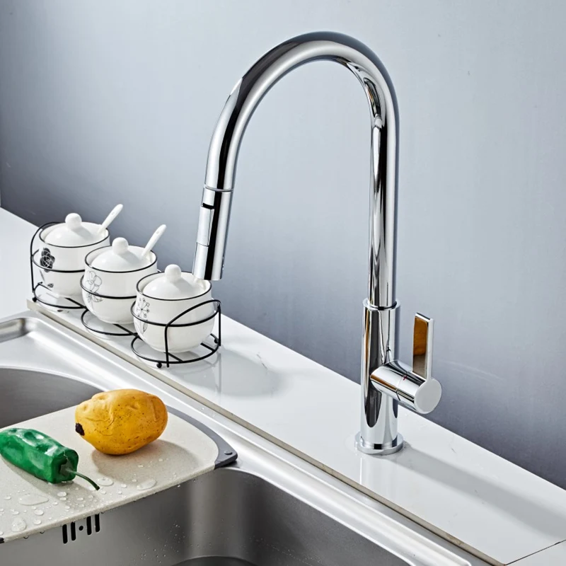 Смесители для кухни серебро один Хан выдвижной кухонный кран одно отверстие