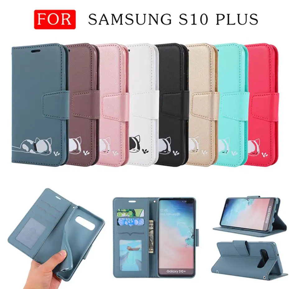 Кожаный чехол с откидной крышкой для samsung Galaxy S10 E S9 J4 J6 A7 A6 плюс A10 A20 E A30 A40 A50 A70 милый кошелек с котами чехол для телефона