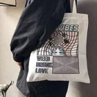 Повседневная женская сумка через плечо в японском стиле, забавная Винтажная сумочка в стиле хип-хоп с надписью, мешок для покупок в стиле панк на молнии, большой вместимости