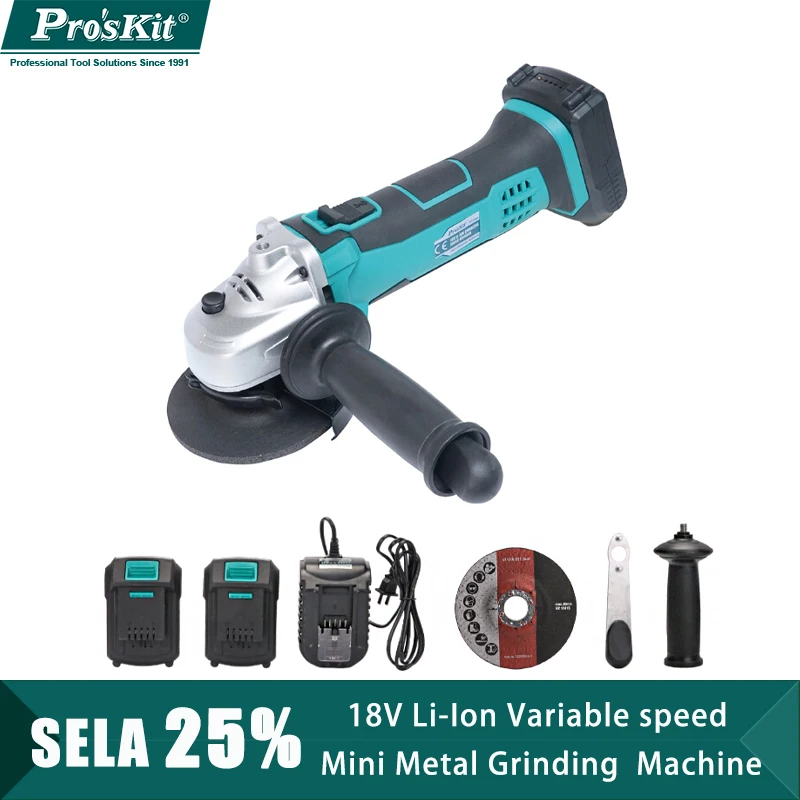 

Pro'sKit PT-1806G угловая шлифовальная машина 18V ионно-литиевая шлифовки металла мини автомат для резки дерева переменной Скорость роторная дробил...