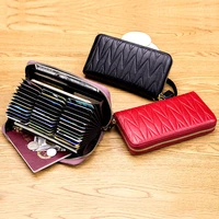genuine leather rfid blocking women credit card holder wallet large capacity business card case female coin pocket purse clutch
