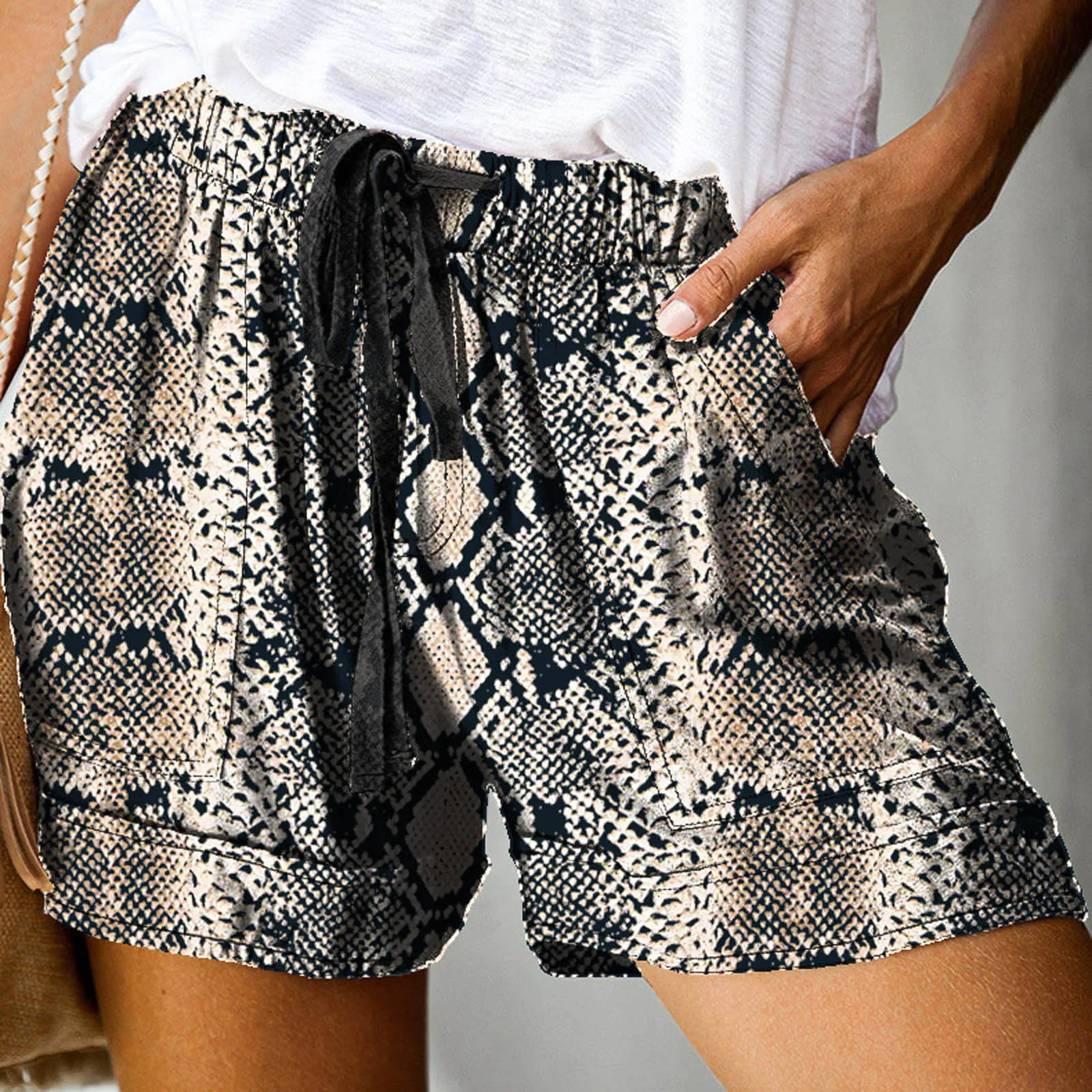 

Women Leopard Printing Shorts Summer Loose Shorts Beach Adjustable High Elasticity Waist Casual Drawstring Plus Size Shorts #22
