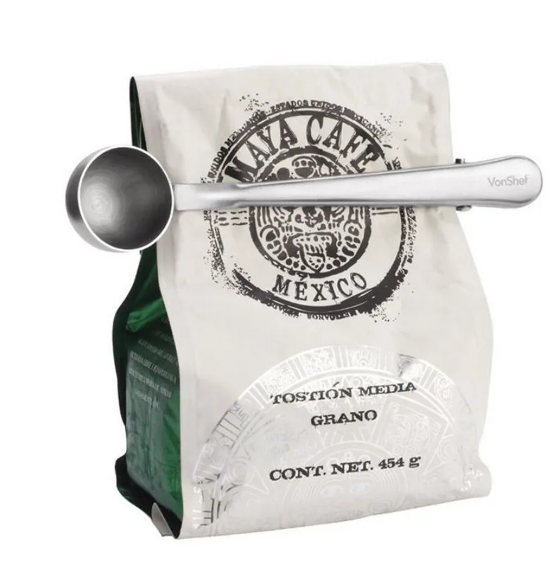 Ложка из нержавеющей стали 2 в 1 с зажимом для пакета|Кофейные совки| |