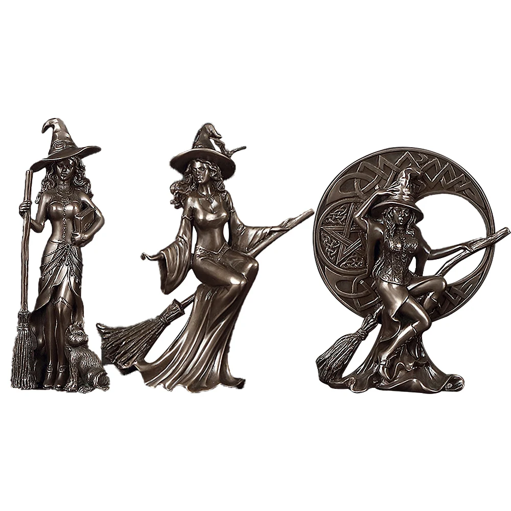 

Resin Cast Bronze Western Art Nordic Witch Figurines Novelty Characters Wizard Sculpture Home Office Statue Living Room Decor