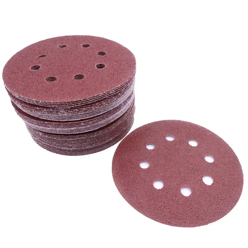 

50 pcs 5 inch 8 Hole 80 Grit Mix Sanding Disc Ran Orbit Sandpaper Buckle Sander