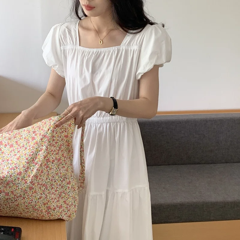 

Alien Kitty Brief Retro All Match OL Casual Loose Solid Puff Sleeves Chic Femme Summer Hot Gentle Vintage Long Dresses Vestidos