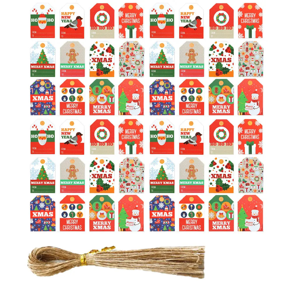 

144 /96/48PCS Christmas Gift Tags Kraft Paper Tag with 150/100 Jute String Christmas Tree Gift Wrapping Labels Party Cards Decor