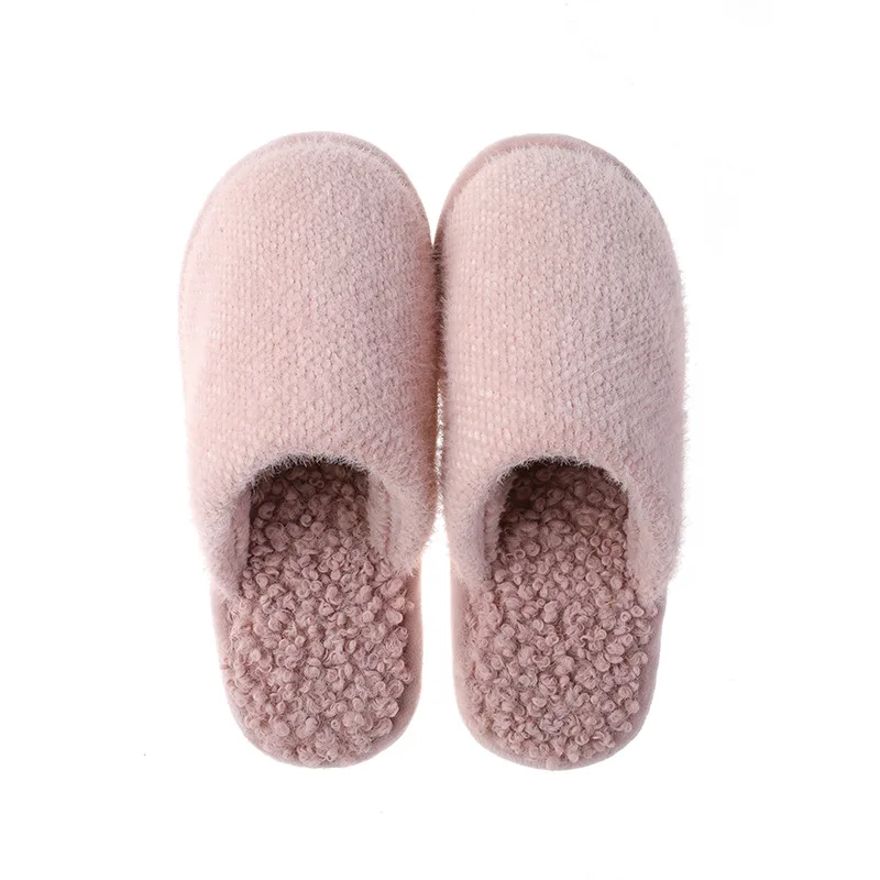 

Winter Home Solid Women Fur Slippers Warm Flock Plush Bedroom Ladies Flat Shoes Slides Couples House Furry Slippers