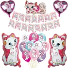 Воздушные шары в виде кота-Мари, розовые шары с флагом принцессы, баннер на день рождения, украшение для вечеринки, мультяшная детская игрушка для домашних животных для маленьких девочек