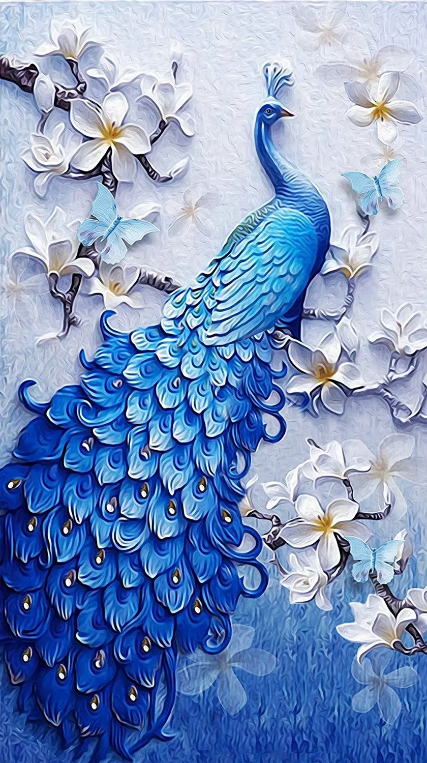 

Div 5D Cartoon Peacock Floral Flower Blue Full Diamond Painting cross stitch kits art Animal 3D paint by diamonds