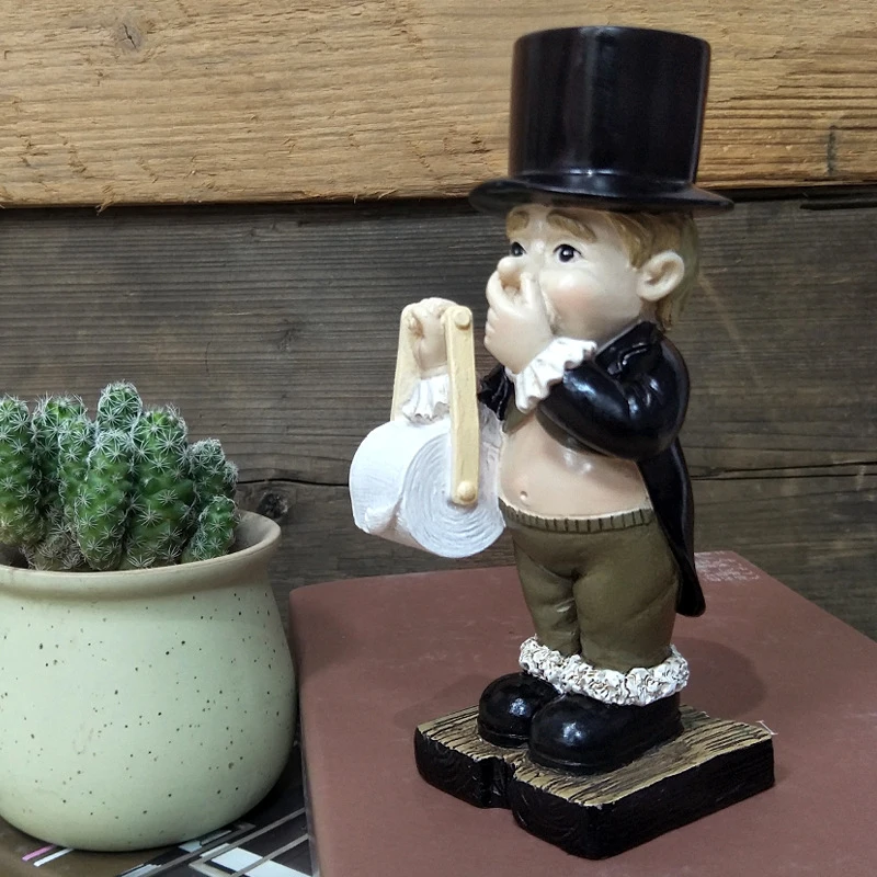 

Toilet Butler with Roll Paper Holder Resin Ornament for Bathroom Super Cute TS3