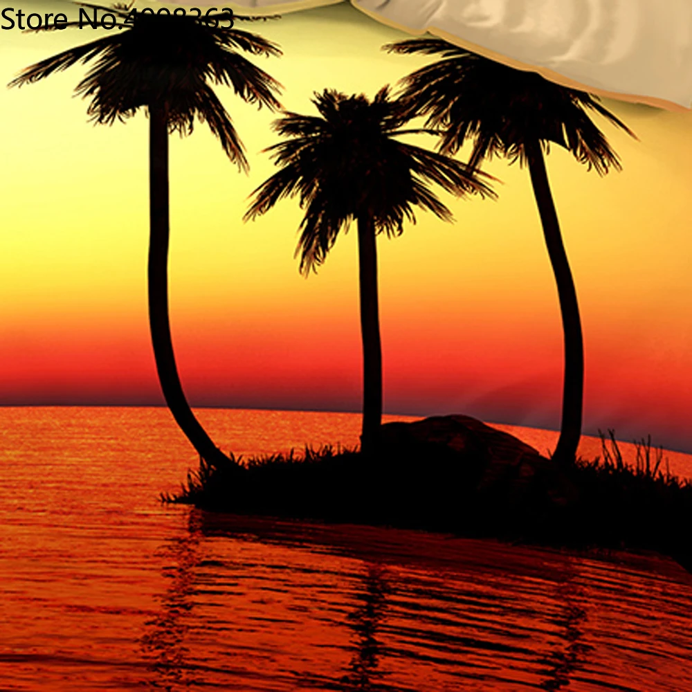 Тропический пляж остров Пальма дерево Золотое свечение микрофибра постельные