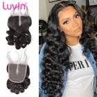 Luvin свободные волнистые волосы на шнуровке бразильские человеческие волосы 8-20 дюймов 4x4 натуральный цвет бесплатносредняя часть Реми волосы закрытия человеческие волосы