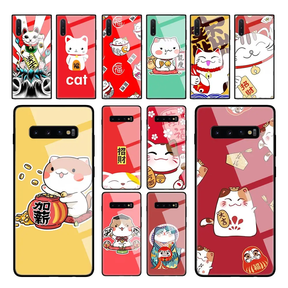 Японский милый чехол lucky cat kawaii для Samsung Galaxy S20 Ultra S10 5G S10e S8 S9 Plus из закаленного