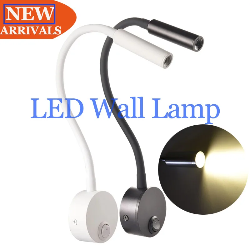 

Bedside Working Study Reading Bedroom LED Wall Lamps 3W White Black Switch Book Lamp Wall Night Light For Living Room Decoration