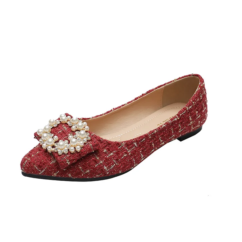

Shallow Mouth Shoes Woman 2021 All-Match Female Footwear Pointed Toe Buckle Casual Sneaker Pearl Decorateion New Dress Boat Summ