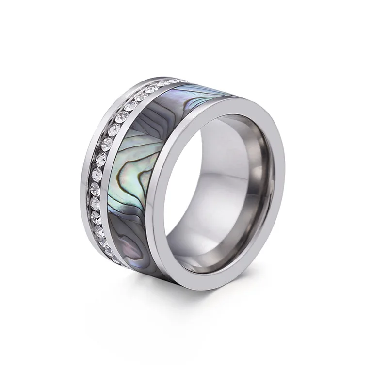 

Luxury Multicolor Shell Titanium Steel Finger Rings New Fashion Accessories Crystal Couple Ring Fashion Jewelry Lover Gifts