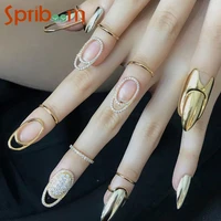 gothic nail ring for women girls trendy shining crystal metal line thin fingertip protective cover rings female punk jewelry 1pc