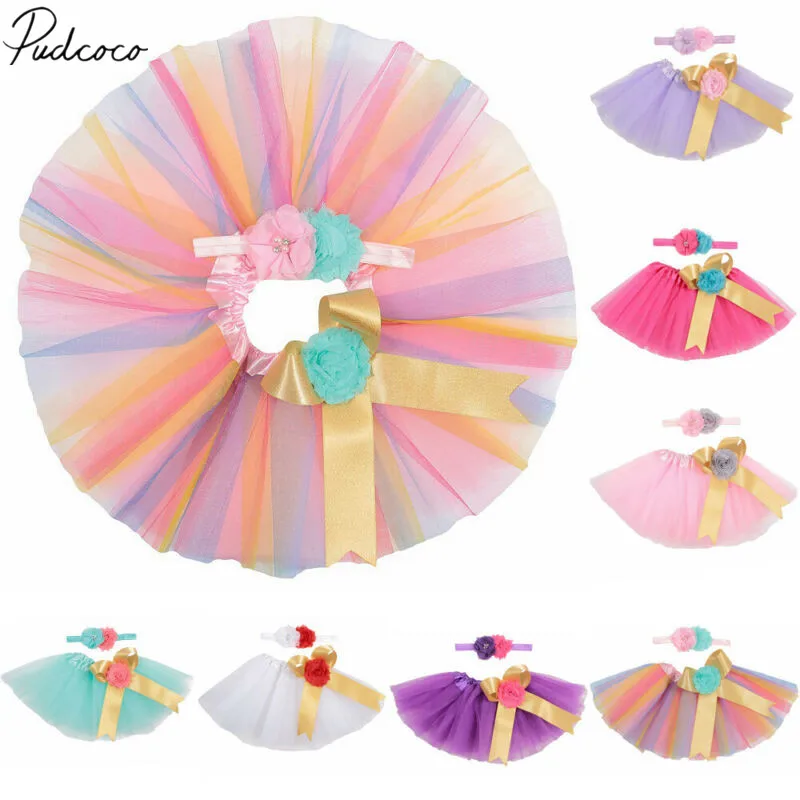 Красочная Радужная юбка пачка для новорожденных малышей + повязка на голову с