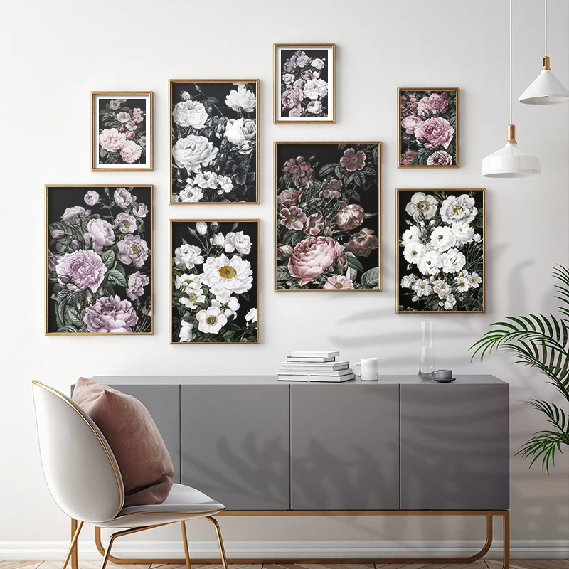 

Classic Rose Peony Canvas Painting Floral Wall Art Poster and Print Texture Pictures For Living Room Bedroom Home Decoration