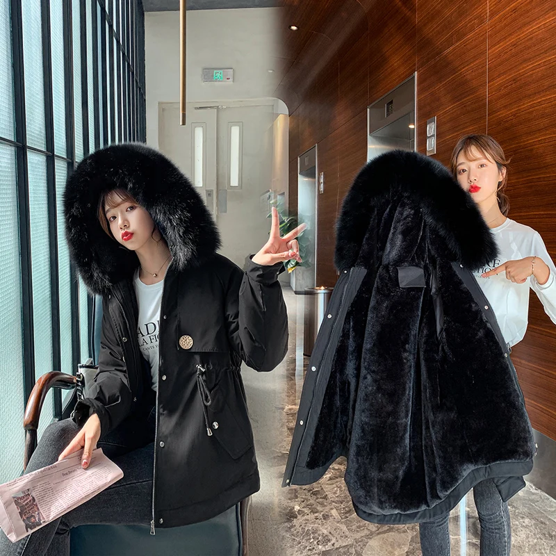 

Parkas Women Casual Invierno Loose Cotton Coat Fashion Big Fur Collar Women's 2020 Winter Padded Coat Female Warm Outwear E218