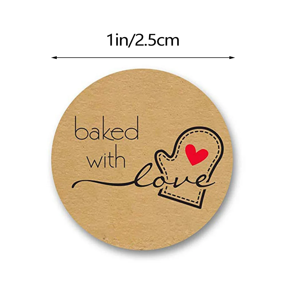 

500pcs Handmade With Love Kraft Paper Stickers Round Adhesive Labels Baking wedding decoration party decoration Stickers