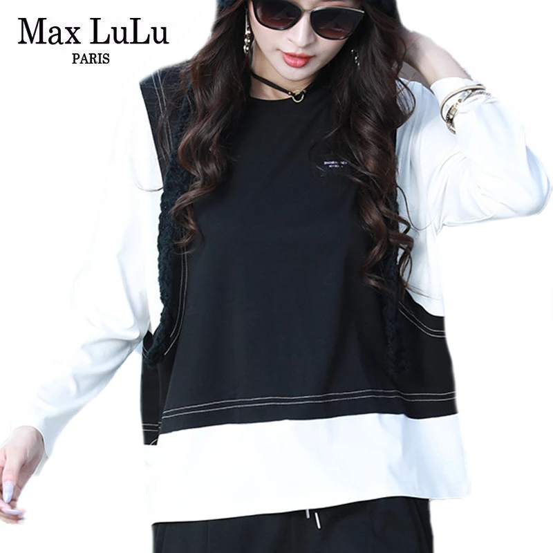 Max LuLu New British Fashion Style Spring Tops Ladies Vintage Casual Tee Shirts Women Black Loose T-shirts Fitness Punk Clothes | Женская