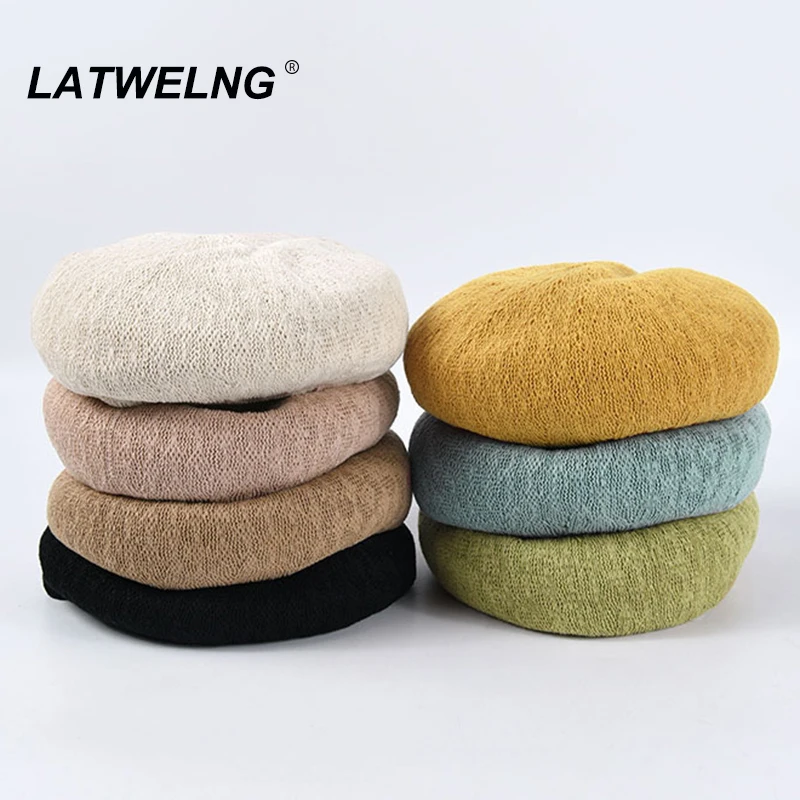 

Wholesale 7 Colors Spring Summer Knitted Beret Female Solid French Hat Cooling Black Flat Cap B0001